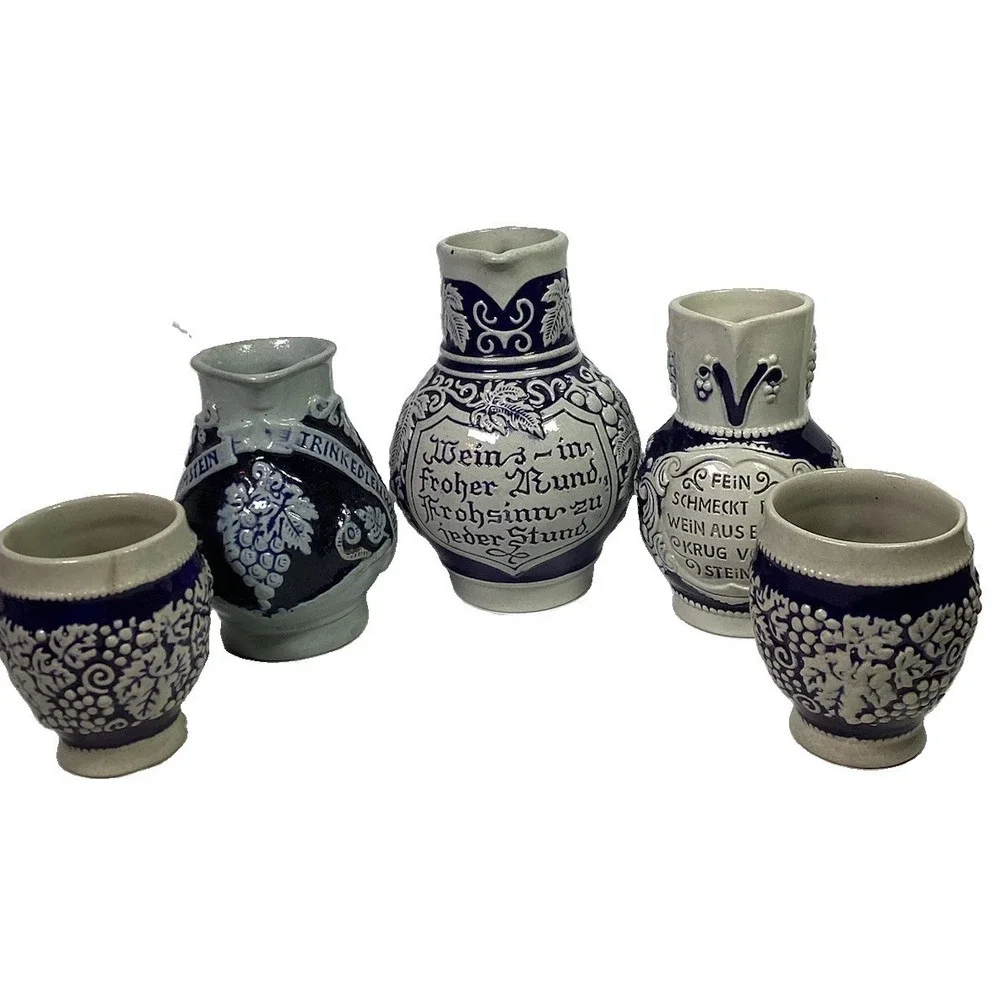Vintage West Germany Cobalt Blue Salt Glazed Stoneware Wine Jug Lot 5 German